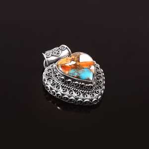 Agate naturelle d'huître et turquoise sertie en argent sterling, bijoux unisexes faits à la main en pierres précieuses pour femmes, vente en gros, haute qualité - Product Image 1