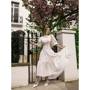 Vestido Midi Elegante de Verano Personalizable OEM para Mujer, Transpirable, Corte Imperio, Lindo, Estampado Sólido, Botones Bordados, Tela Lavable - Product Image 4