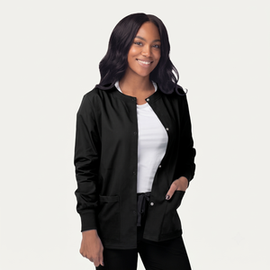 Women's Knit Snap Front Medical <b>Scrub</b> Jacket Long Sleeve Nurse Warm-Up Uniform Rayon Spandex - Product Image 1