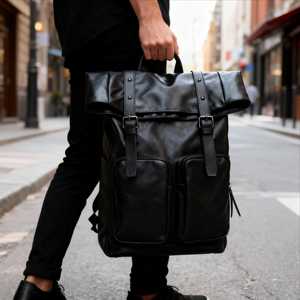 Professional Photographer <b>Leather</b> Roll Top <b>Backpack</b> Camera Insert Rucksack Padded <b>Leather</b> Travel Bag LRTB-0159 - Product Image 2