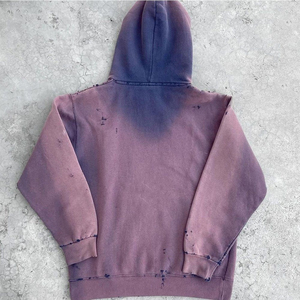 เสื้อฮู้ดดี้โอเวอร์ไซส์สำหรับฤดูหนาว ผ้าฝ้ายฟลีซ 100% แบบทำสีซีดและขาดๆ แบบสั่งทำพิเศษ - Product Image 2