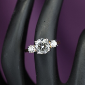 Cut Moissanite 3 Stone Claw Setting Engagement <b>Ring</b> <b>925</b> Sterling <b>Silver</b> Gold Plated Women Classic Diamond Style for Certified - Product Image 3