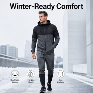 Conjunto Deportivo de Invierno 2 en 1 para Hombre SPARKWELL, con Bloques de Color Estampados, Sudadera con Capucha y Pantalones Deportivos Transpirables de Algodón - Product Image 6