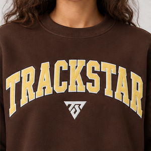 Women's Chocolate Brown Outlined Varsity Letter <b>Crewneck</b> Sweatshirt Long Sleeve Drop Shoulder Custom Logo - Product Image 5