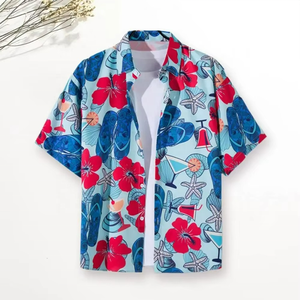 เสื้อเชิ้ตฮาวายลายดอกไม้สไตล์วินเทจสำหรับผู้ชาย ผ้ากำมะหยี่ แขนสั้น ติดกระดุม เหมาะสำหรับฤดูร้อน - Product Image 2