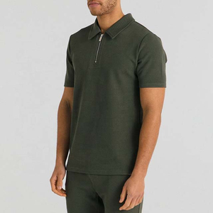 Camiseta deportiva de entrenamiento con cremallera de un cuarto para hombre, corte ajustado, manga corta, ropa deportiva para fitness - Product Image 2