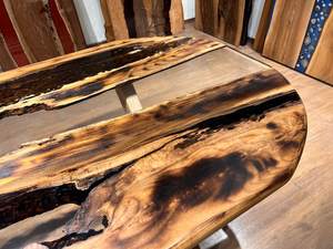 Table de salle à manger en résine époxy transparente écologique faite à la main avec bord naturel, commande personnalisée, table centrale - Product Image 2