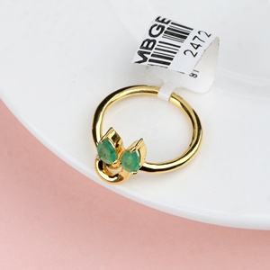 Wholesale 925 Sterling <b>Silver</b> Yellow Gold Plated Natural Pear Green <b>Emerald</b> Two Stone Bypass <b>Ring</b> Memoria Jewels - Product Image 4