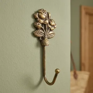 Antique Brass Flower <b>Wall</b> <b>Hook</b> Decorative Metal Coat Hat Key Hanger Vintage Home <b>Wall</b> Mount <b>Hook</b> - Product Image 2