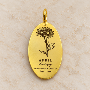 Pendentif ovale plaqué or avec gravure fleur de naissance marguerite d'avril, bijoux personnalisés en gros - Product Image 1