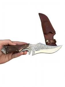 Handcrafted <b>Engraved</b> Trailing Point Utility Knife Carved Walnut Wood Handle Steel Guard Craft <b>Tool</b> - Product Image 5
