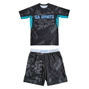 Conjunto de Ropa Deportiva para Artes Marciales Mixtas (MMA), Uniforme Gris Pizarra con Estampado Tech Line, Tela Gruesa, No Transparente, Pantalones Cortos de Grappling, Rashguard - Product Image 1