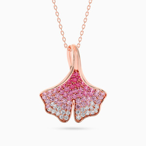 Collar con Colgante de Oro Rosa con Diseño de Hoja de Ginkgo y Pavé de Diamantes Rosados a Blancos, Cadena de Serpiente, Joyería de Lujo para Uso Diario para Mujer - Product Image 3