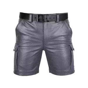Pantalones cortos clásicos de cuero con diseño de bolsillo con cremallera, estilo motero, pantalones cortos casuales de moda para uso diario, para montar al aire libre - Product Image 1