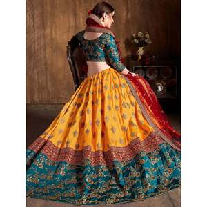 Plus Size Ball Gown <b>Wedding</b> Lehenga Choli with Embroidered Silk Ruffles Pearls and Lace - Product Image 4