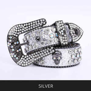 Ceinture tendance réversible en alliage avec boucle tête de mort et strass, style Y2K, décontractée, durable, moulée en une seule pièce, couleur unie - Product Image 4