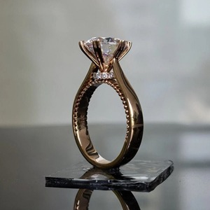 2 CT Round Lab Diamond Engagement Ring 14K Solid Rose Gold Hidden Halo Solitaire Ring 6 Heart Prongs Statement Bridal Ring - Product Image 3