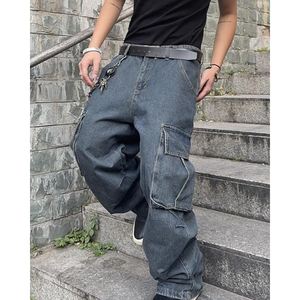กางเกงยีนส์ทรงหลวมสำหรับผู้ชาย – กางเกงยีนส์ขากว้างน้ำหนักปานกลางพร้อมกระเป๋าคาร์โก้ กางเกงสตรีทแวร์ลำลองสไตล์ฮิปฮอปสำหรับนักสเก็ต - Product Image 4