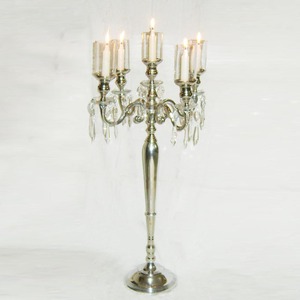 Handmade 5-Arm Aluminum Candelabra Metal <b>Candle</b> Stand with Glass Votive for Weddings and Home Decor Elegant Centerpiece - Product Image 1