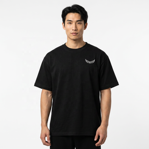 Camiseta Negra de Manga Corta con Cuello Redondo para Hombre, con Logotipo de Alas Bordado en la Parte Delantera, Corte Regular Informal, de Algodón Jersey - Product Image 5