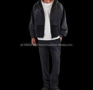 Ensemble de survêtement pour homme en coton 100% respirant, imprimé moussant personnalisé, délavé à l'acide, streetwear d'hiver - Product Image 4