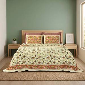 Cubrecama Mediterráneo con Estampado Floral, de Algodón Indio, Hecho a Mano en Jaipur, Estilo Boho, Tamaño King, Decoración para Dormitorio - Product Image 6