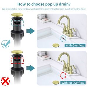 Crescent Moon Style 4-Inch Centerset Bathroom Faucet 2-Handle Brushed Gold 360 Degree Rotating Spout Pop Vanity Sink Accessory - Product Image 6