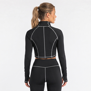 Wholesale Crop <b>Yoga</b> Training <b>Jacket</b> Women Gym Outerwear Crop Coat Spandex Polyester Crop Zipper Ladies Workout Wear Short <b>Jacket</b> - Product Image 2