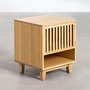 Mesita de noche de bambú natural, mesita de noche con puerta de listones, estante de almacenamiento, muebles de dormitorio - Product Image 2