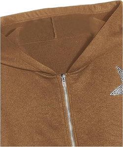 <b>Rhinestone</b> Winter Polyester/Cotton Fleece Zipper-Up Flare Sleeve Oversized Custom Printed Casual Front Hoodies for Women - Product Image 4