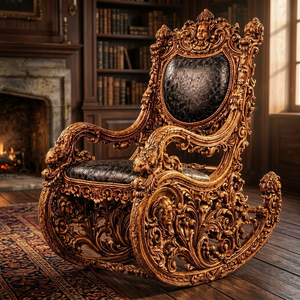 Fauteuil à bascule en bois sculpté artisanal vintage avec coussin en mousse, design indien antique, mobilier pour salon et hall d'hôtel - Product Image 2