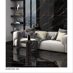 Carrelage mural et de sol en porcelaine vitrifiée ultra brillant noir Nobel 600x600mm, aspect marbre luxueux - Product Image 1