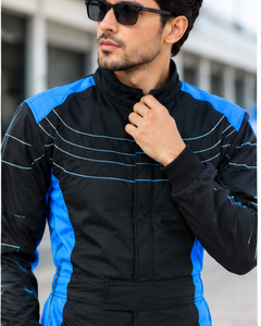 Combinaison de course pour homme, noire et bleue, manches longues, polyester respirant, imperméable, séchage rapide, couleurs contrastées, pour la moto et les courses automobiles - Product Image 2