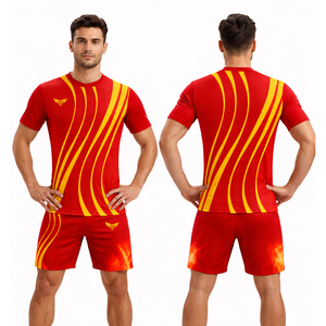 Custom Red Yellow Soccer Jersey Set Men Football <b>Kit</b> Sportswear Uniform Personalized Name Number Training Shirt Shorts Set - Product Image 1