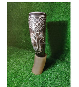 Calidad Premium genuino buey-cuerno vikingo beber cuerno soporte Thor grabado taza de vidrio comida segura Estilo nórdico Medieval pulido - Product Image 3