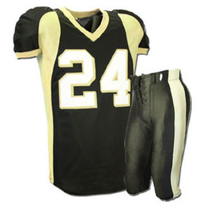 Ensemble de maillot de football américain pour hommes, noir et or, col en V, manches courtes, imprimé 24, pantalon uniforme en polyester anti-humidité - Product Image 1