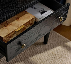 <b>Black</b> Wooden 2 Drawer Nightstand Traditional <b>Bedside</b> <b>Table</b> with Round <b>Metal</b> Knobs for Bedroom - Product Image 4