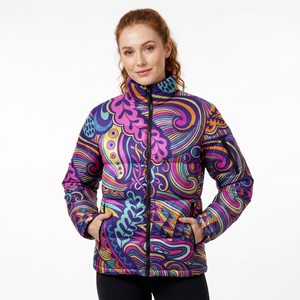 Chaqueta Acolchada para Hombre con Estampado Paisley Colorido, Cuello Alto, Cierre de Cremallera, Resistente al Viento, Informal, para Invierno, de Poliéster/Algodón, Larga - Product Image 5
