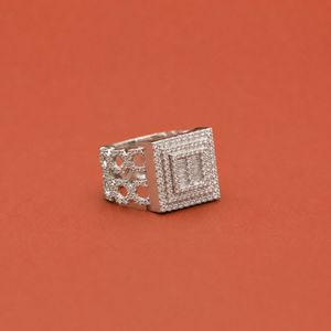 VVS Moissanite Diamond Square <b>Ring</b> 925 <b>Silver</b> Baguette Cluster Center Hip Hop <b>Mens</b> Statement Jewelry - Product Image 2