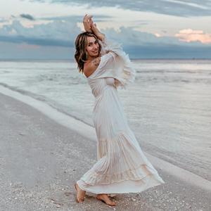 <b>Women</b> off Shoulder White Boho Maxi <b>Dress</b> Flowy Long Beach with Tassel Sleeves Natural Washable Summer Resort Wear - Product Image 3
