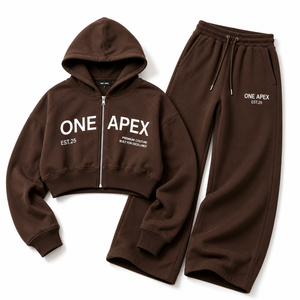 ONE APEX <b>Chocolate</b> Brown Full Length Zip Hoodie Tracksuit Women's Oversized Wide Leg Sweat Set Premium Cotton Fleece High Street - Product Image 3
