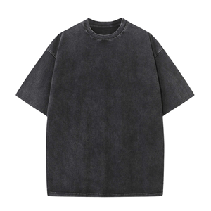 เสื้อยืดเดนิมทรงโอเวอร์ไซส์สำหรับผู้ชาย สไตล์วินเทจ สตรีทแวร์ สีดำล้วน แขนสั้น คอกลม - Product Image 5