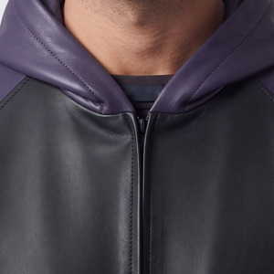 Sweat à capuche en cuir pour homme avec poche avant, manches longues, style mode - Product Image 4