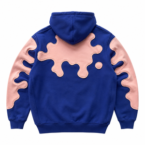 เสื้อฮู้ดดี้สตรีทแวร์แบบหนาพิเศษ รุ่นปี 2026 สีชมพู-น้ำเงินลายสาดสี สำหรับผู้ชาย ทรงโอเวอร์ไซส์ ปักลาย  ผ้าฟลีซมีฮู้ด - Product Image 3