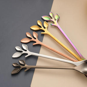 Juego de Cuchara y Tenedor con Forma de Hoja de 12.2 cm, Acero Inoxidable, para Postre, Fruta, Café, Disponible en 5 Colores - Product Image 4