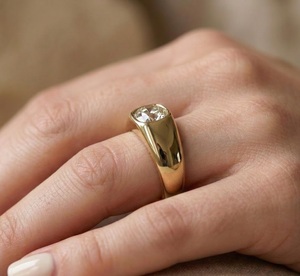 1960s Mid Century Old Mine Cushion Cut CVD Lab Diamond <b>Ring</b> Flush <b>Set</b> Solitaire Wedding <b>Ring</b> in 14K Solid <b>Gold</b> Engagement <b>Ring</b> - Product Image 3