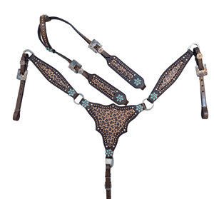 Kaamkaaj Ensemble de sellerie western en cuir véritable pour cheval, orné de strass rouges, léger, avec têtière et collier de poitrail à fermeture à boucle - Product Image 1