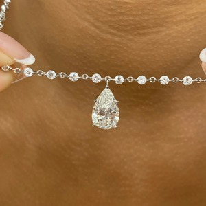 18K White Gold Freshwater Pearl Pear Shape Choker Necklace | Luxury Wedding Rhodium Plated Elegant Dainty <b>Link</b> Chain - Product Image 1