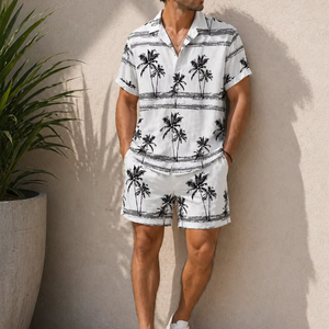 Men's Casual Summer Shirt 300Grams Breathable Anti-Pilling Satin Fabric Short Sleeve Floral Printed Design satin 100% polyester - Product Image 1