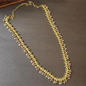 Matte Long Haram with Conch and Floral Design Fashion Necklace - Product Image 1